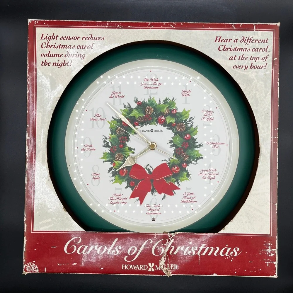 Howard Miller Carols of Christmas Musical Wall Clock 625-224 Green Wreath Chime